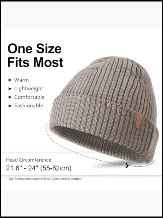 100% Merino Wool Rib Knit Beanie Cuffed Winter Hat Unisex main image 5